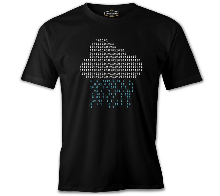 Cloud with Binary Code Numbers Siyah Erkek Tshirt