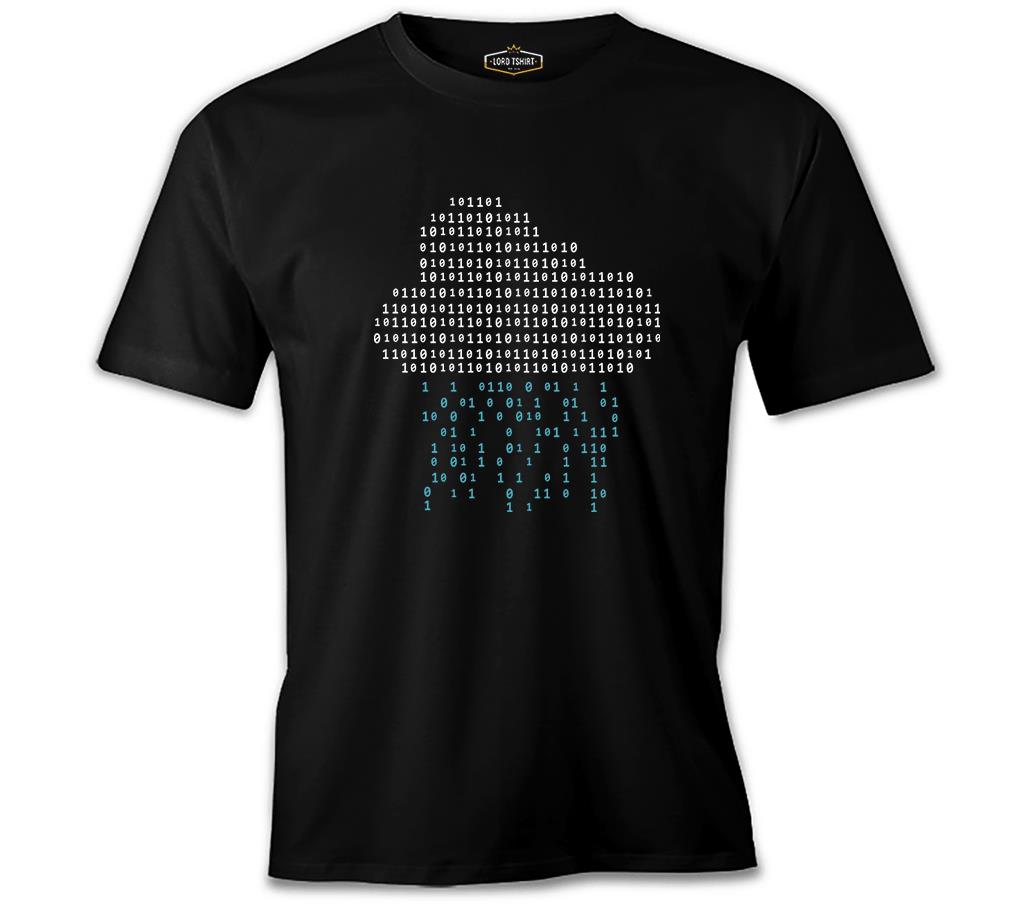 Cloud with Binary Code Numbers Siyah Erkek Tshirt