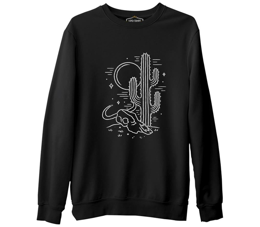 Çölde Kaktüs Siyah Erkek Kalın Sweatshirt