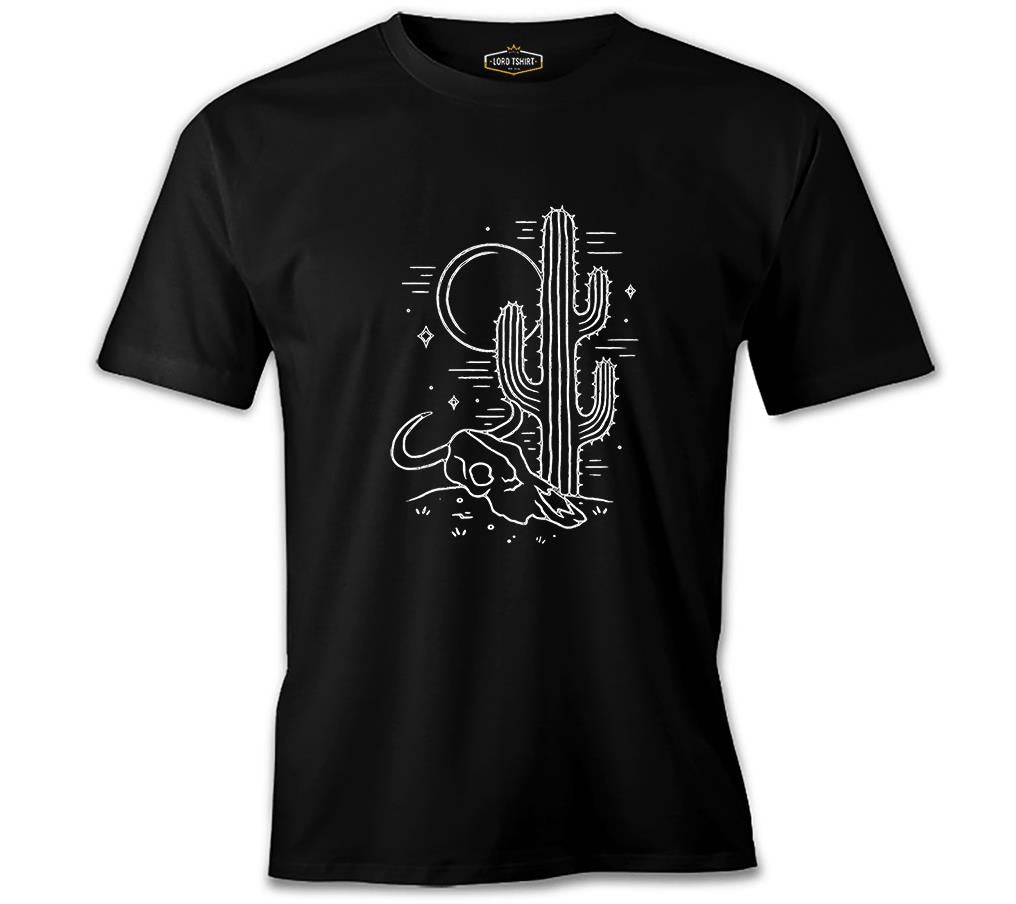 Çölde Kaktüs Siyah Erkek Tshirt