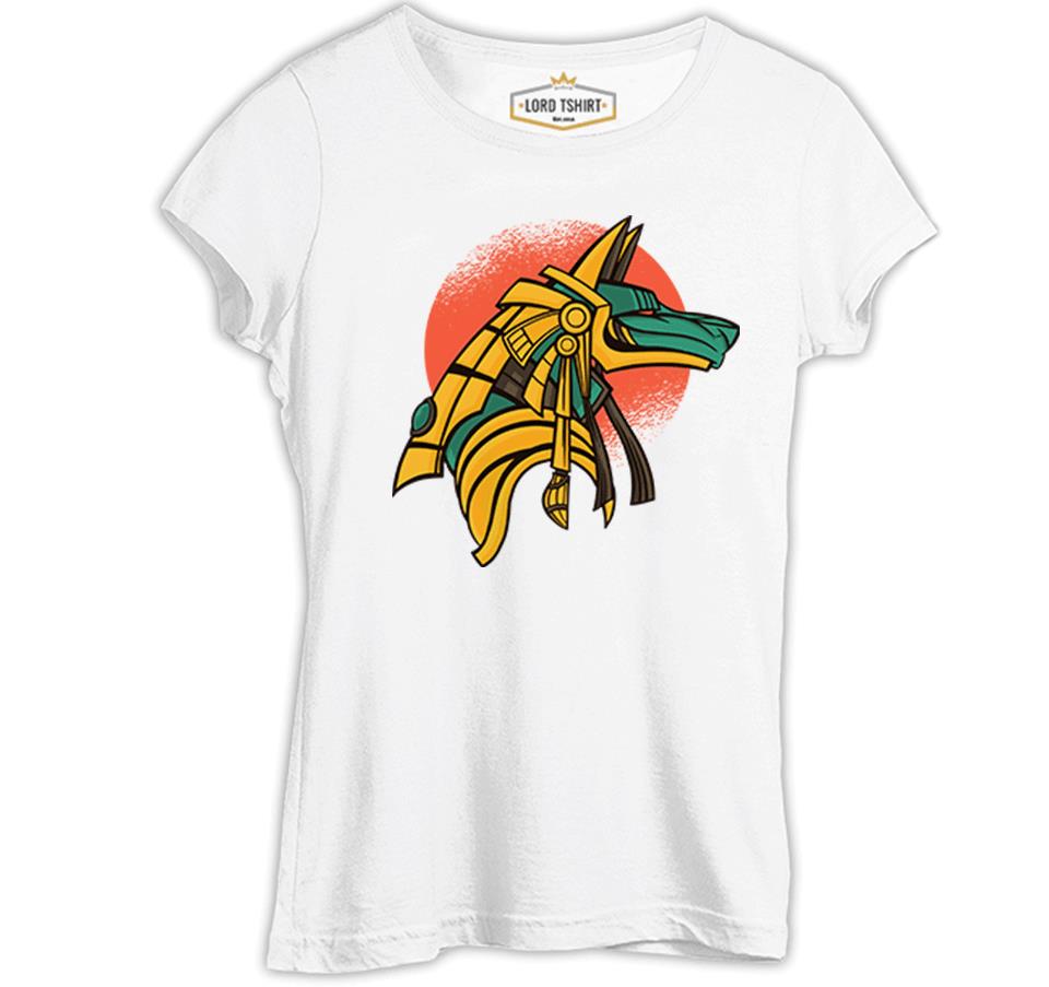 Colorful Anubis in Ancient Egypt Beyaz Kadın Tshirt