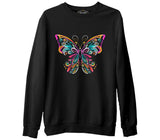 Colorful Butterfly in Geometrical Style Siyah Erkek Kalın Sweatshirt