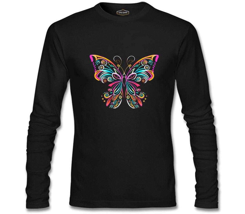 Colorful Butterfly in Geometrical Style Siyah Erkek Sweatshirt