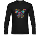 Colorful Butterfly in Geometrical Style Siyah Erkek Sweatshirt