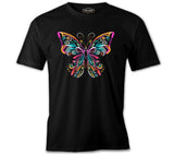 Colorful Butterfly in Geometrical Style Black Men's Tshirt