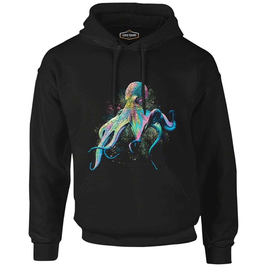Colorful Octopus Black Men's Zipperless Hoodie