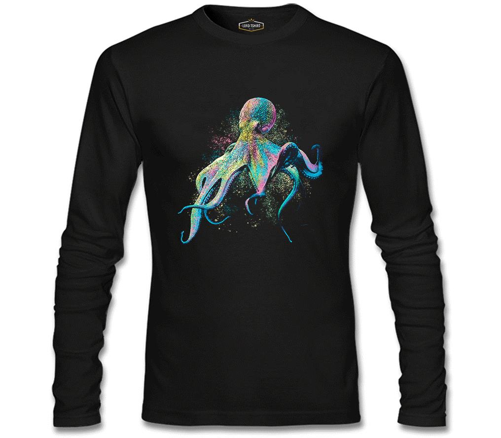 Colorful Octopus Siyah Erkek Sweatshirt