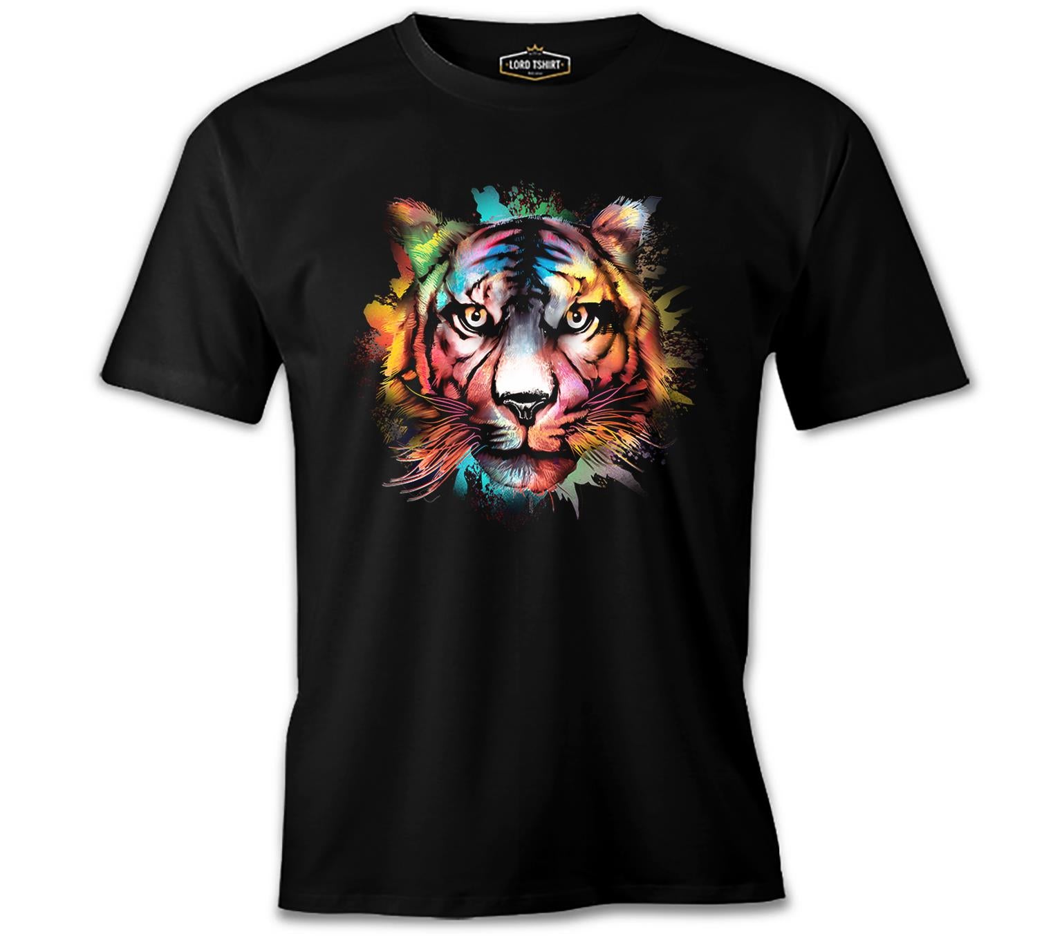 Colorful Tiger Head Siyah Erkek Tshirt