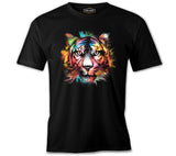 Colorful Tiger Head Siyah Erkek Tshirt