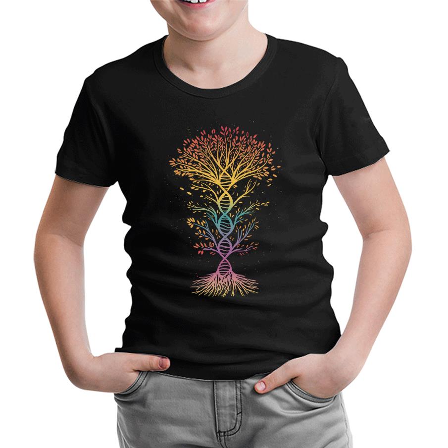 Colorful Tree Shaped Like DNA Siyah Çocuk Tshirt