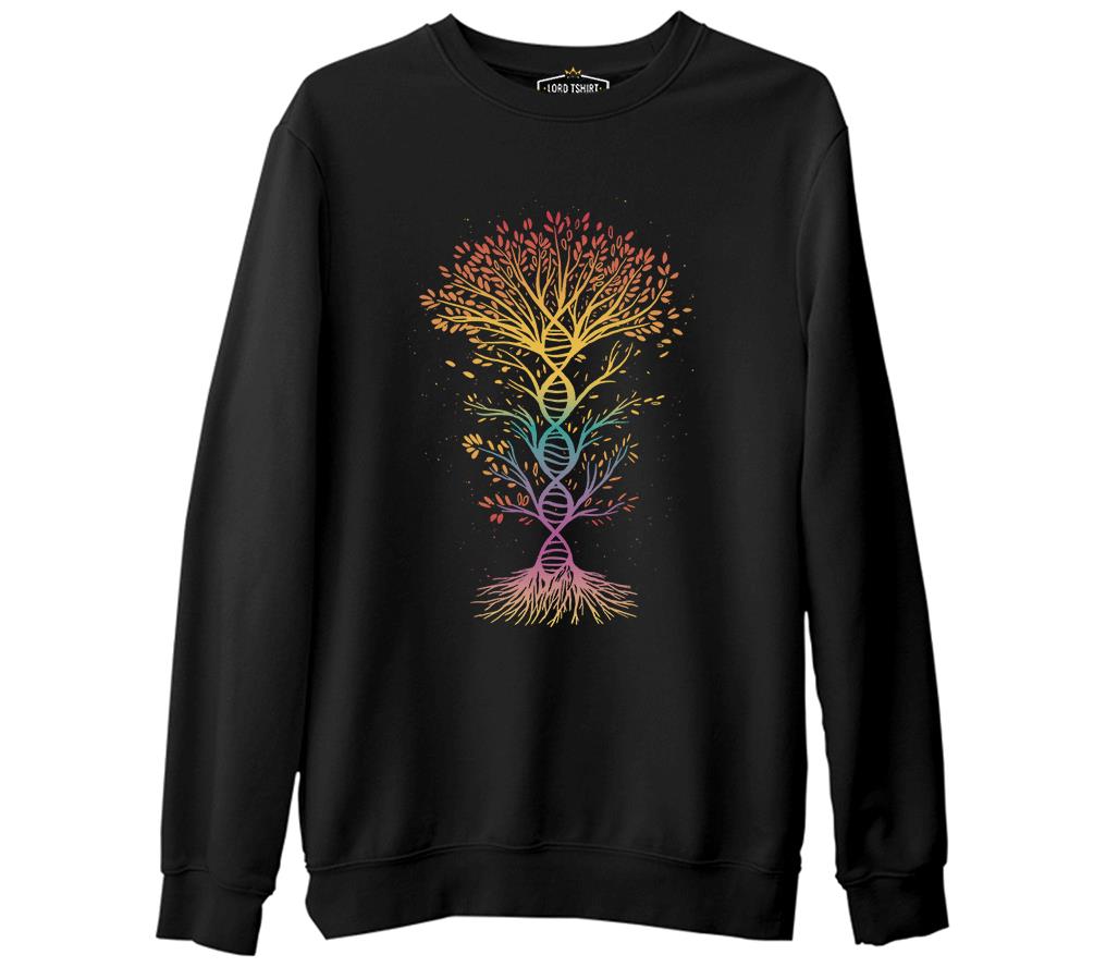 Colorful Tree Shaped Like DNA Siyah Erkek Kalın Sweatshirt