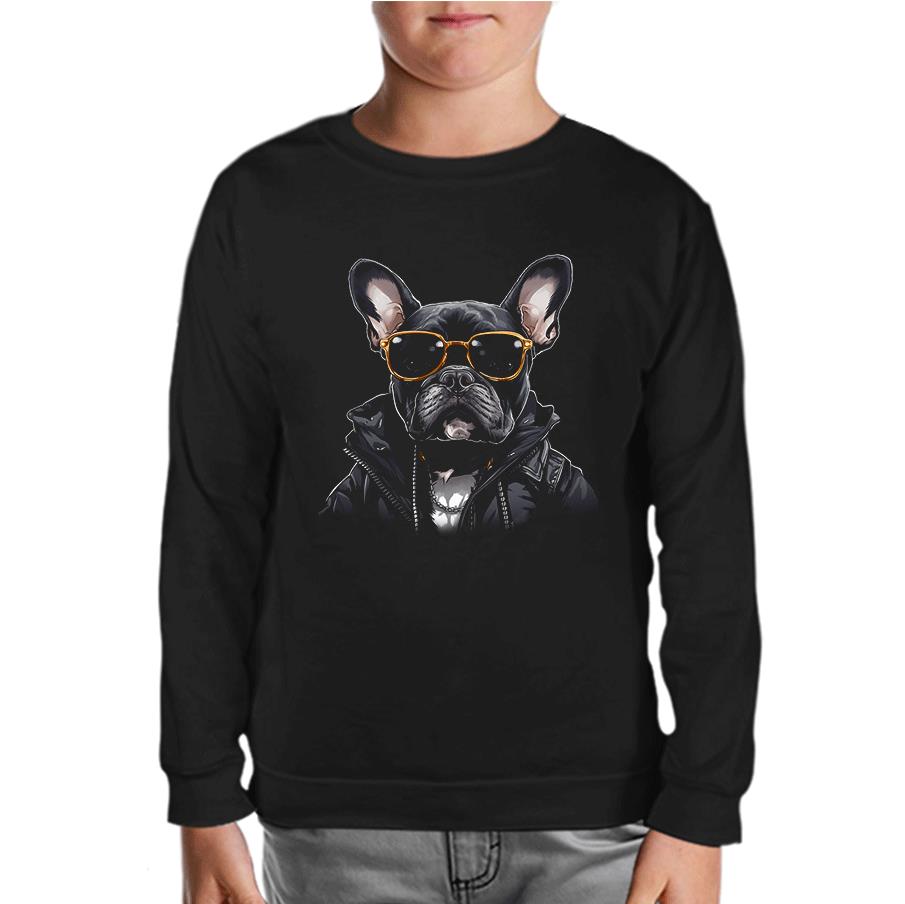 Cool French Bulldog Black Kids Sweatshirt 