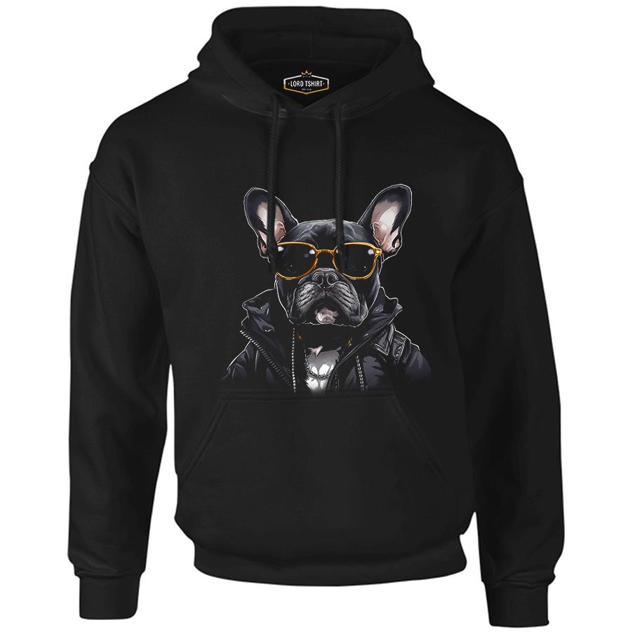 Cool French Bulldog Black Men's Zipperless Hoodie 