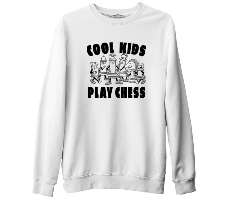 Cool Kids Play Chess Beyaz Erkek Kalın Sweatshirt