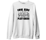 Cool Kids Play Chess Beyaz Erkek Kalın Sweatshirt