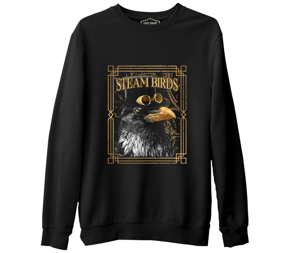 Crow with a Hat Siyah Erkek Kalın Sweatshirt