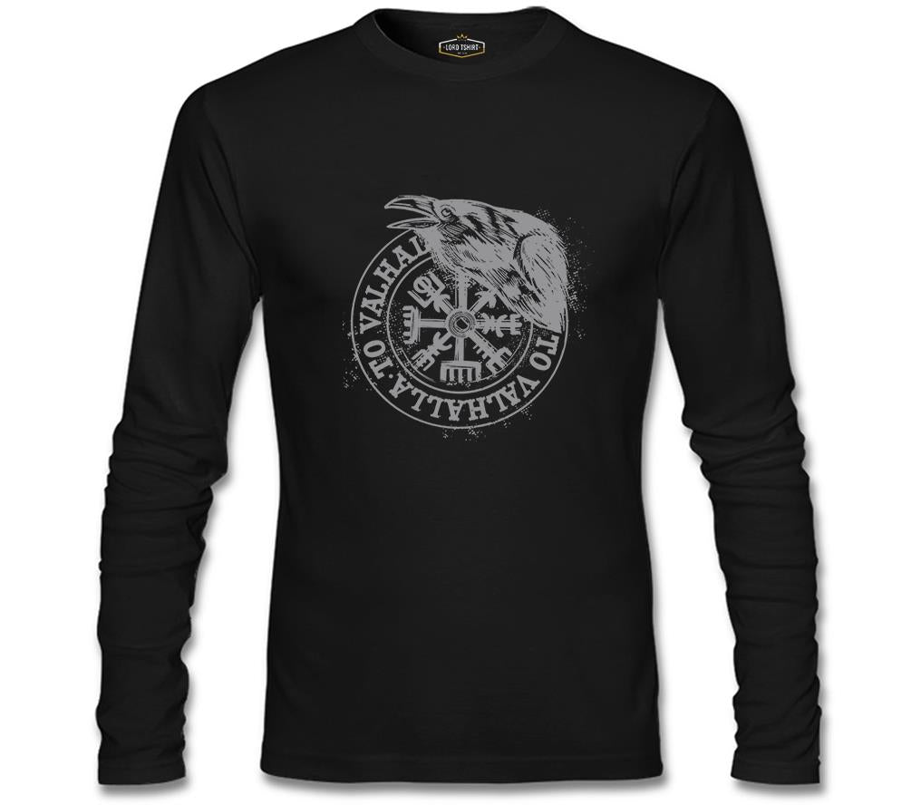 Crow with Vallaha Viking Sign Siyah Erkek Sweatshirt