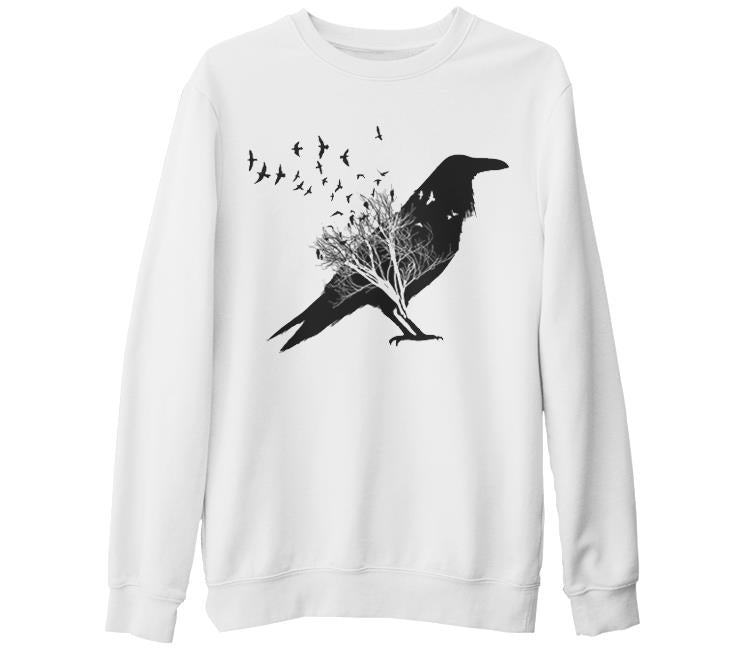 Crows in Tales Beyaz Kalın Sweatshirt