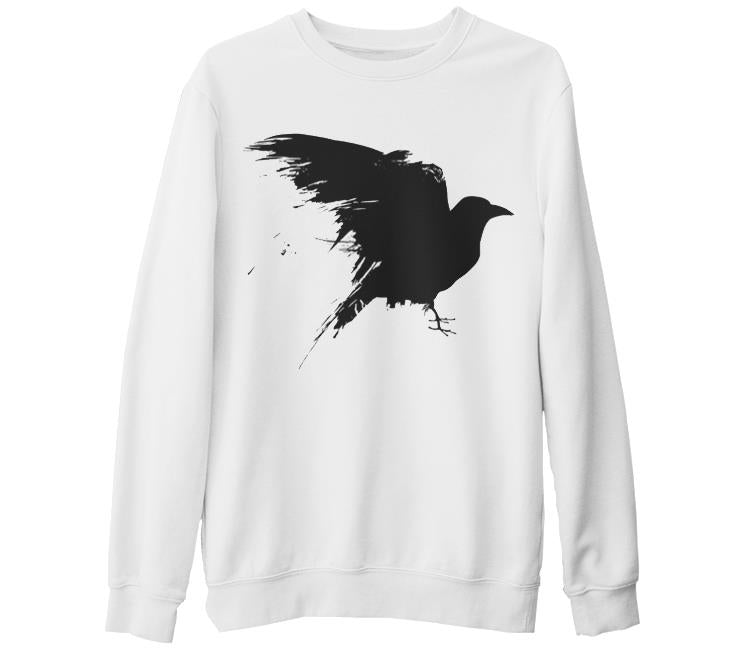 Crows on Trees Beyaz Kalın Sweatshirt