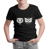 Cute Owls Cartoon Siyah Çocuk Tshirt