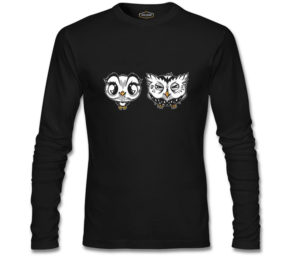 Cute Owls Cartoon Siyah Erkek Sweatshirt