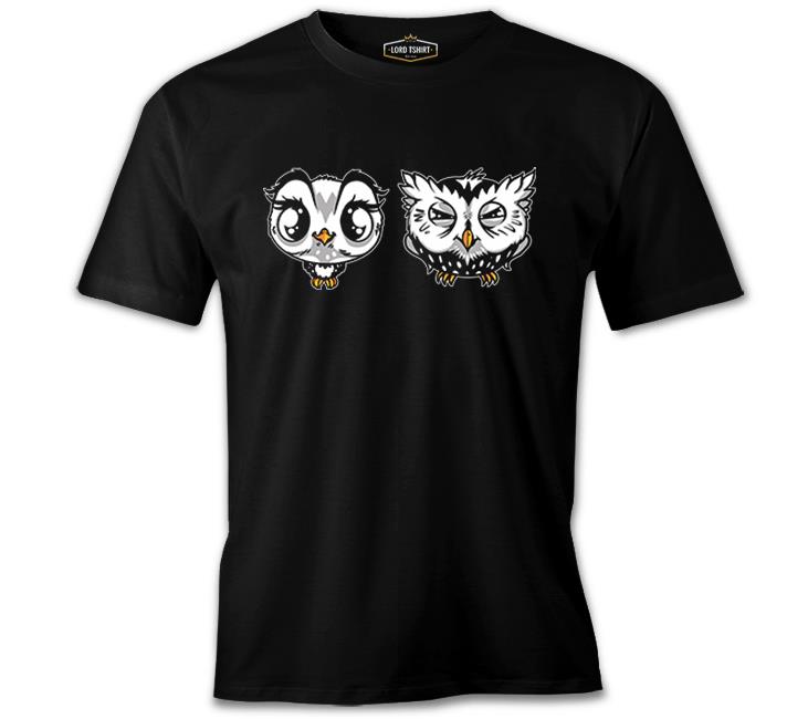 Cute Owls Cartoon Black Men's Tshirt