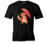 Cute Squirrel Holding an Umbrella Siyah Erkek Tshirt