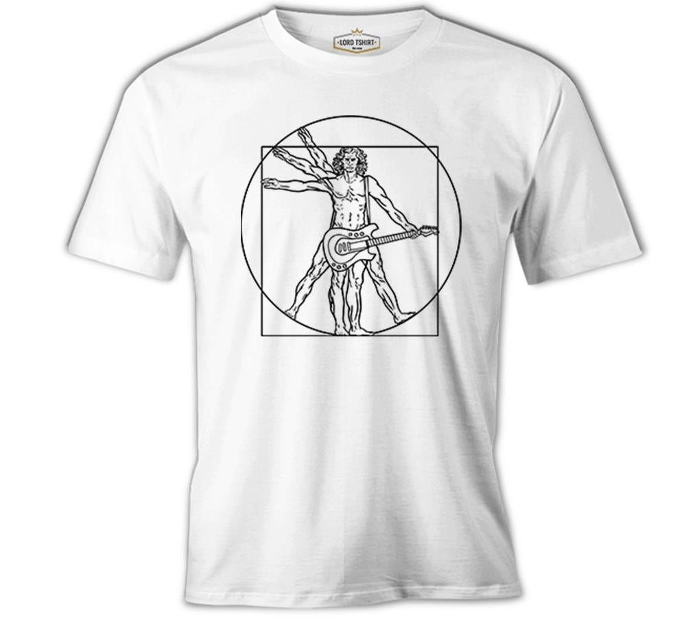 Da Vinci Man Guitar Playing Beyaz Erkek Tshirt