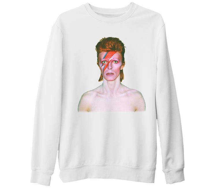 David Bowie Beyaz Kalın Sweatshirt