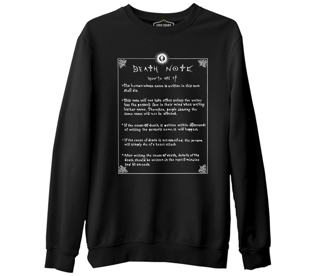 Death Note - How to Use It  Siyah Erkek Kalın Sweatshirt