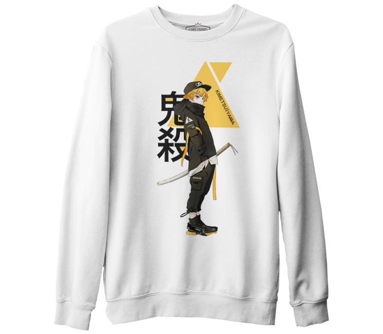 Demon Slayer - Kimetsu Beyaz Erkek Kalın Sweatshirt