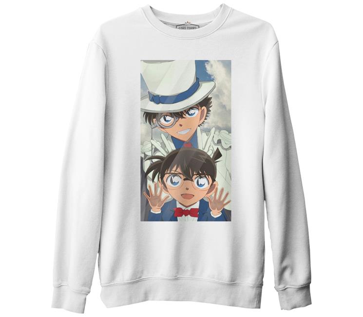 Detective Conan Beyaz Erkek Kalın Sweatshirt