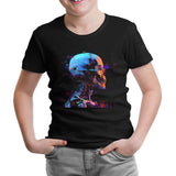 Digital Dream - Cyberpunk Skull Printed Black Kids Tshirt 