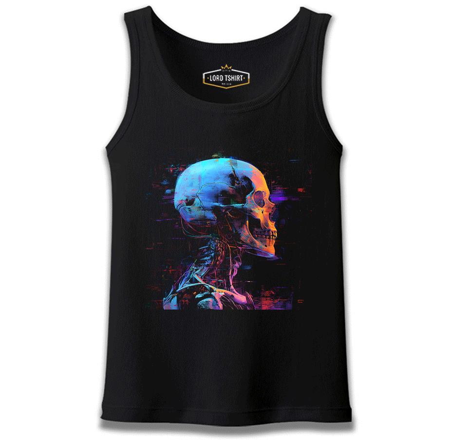 Digital Dream - Cyberpunk Skull Printed Black Men's Undershirt 