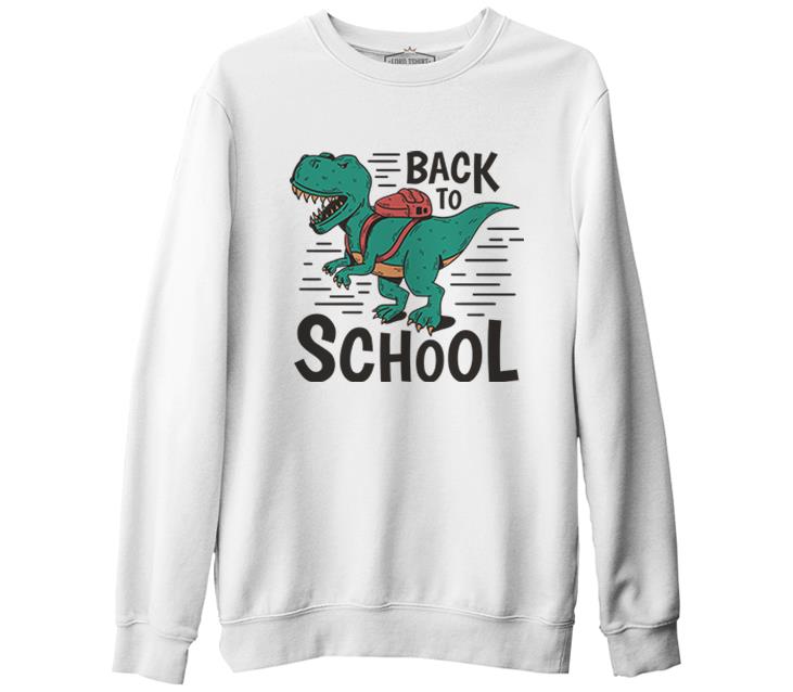 Dinosaur Back to School with the Bag Beyaz Erkek Kalın Sweatshirt