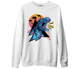 Dinosaur Shouting from a Triangle Background Beyaz Erkek Kalın Sweatshirt