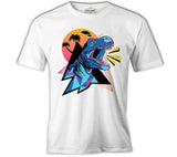 Dinosaur Shouting from a Triangle Background White Men's Tshirt