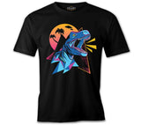 Dinosaur Shouting from a Triangle Background Black Men's Tshirt