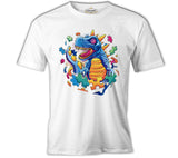 Dinosaur with Puzzle Pieces Around White Men's T-Shirt 