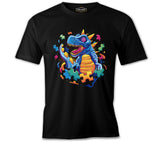Dinosaur with Puzzle Pieces Around Black Men's Tshirt
