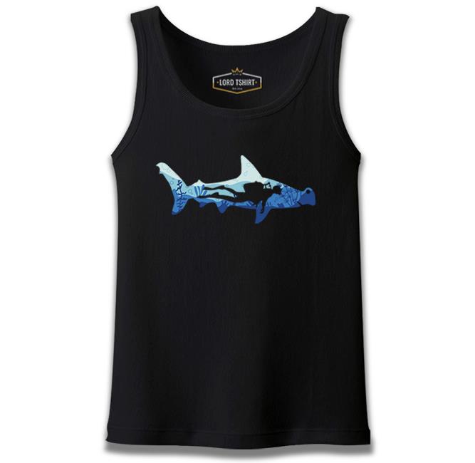 Diver Underwater in a Shark Silhouette Black Men's Undershirt