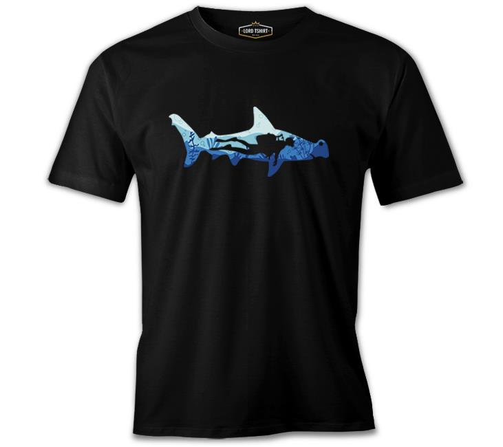 Diver Underwater in a Shark Silhouette Black Men's Tshirt