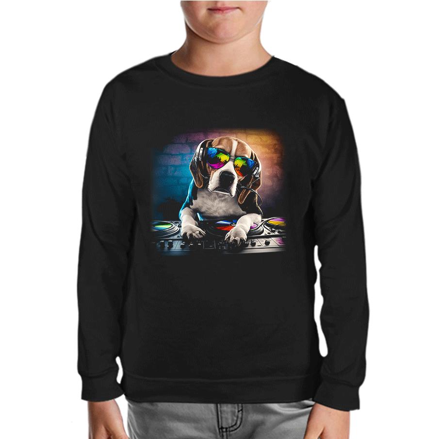 DJ Dog with Headphone Playing the Board Black Kids Sweatshirt