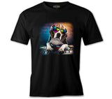 DJ Dog with Headphone Playing the Board Black Men's Tshirt