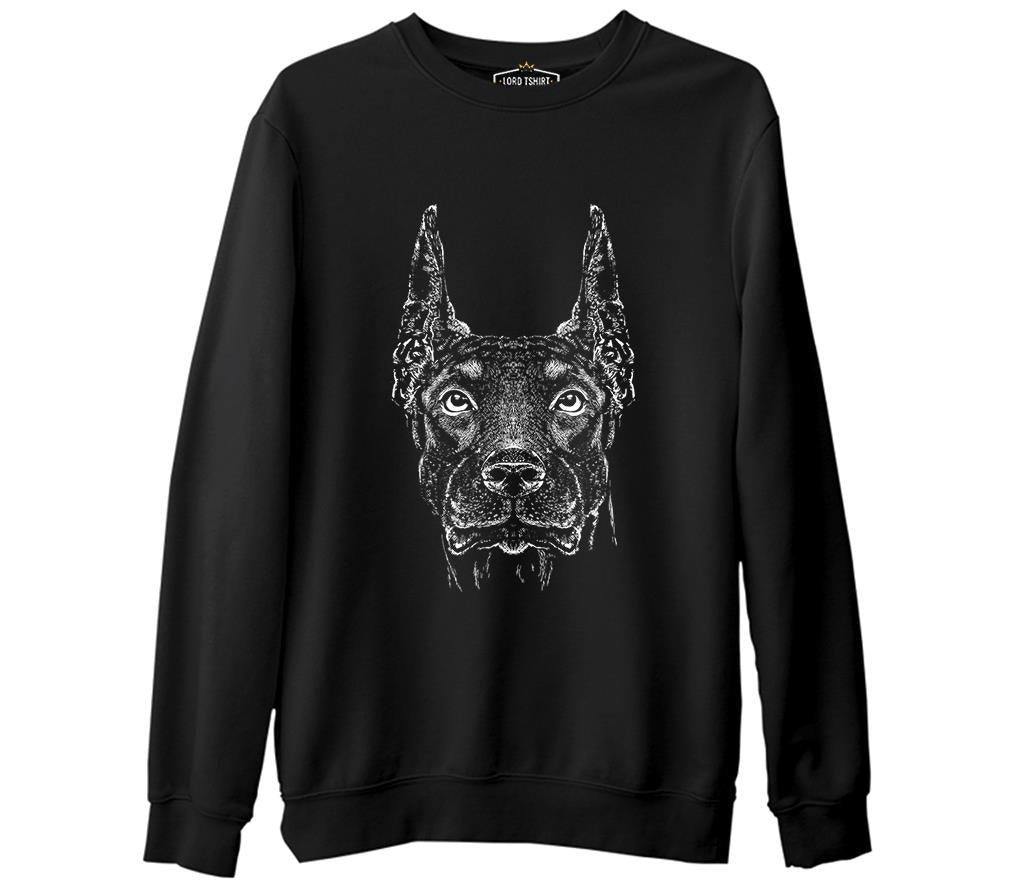 Doberman Dog Realistic Siyah Erkek Kalın Sweatshirt