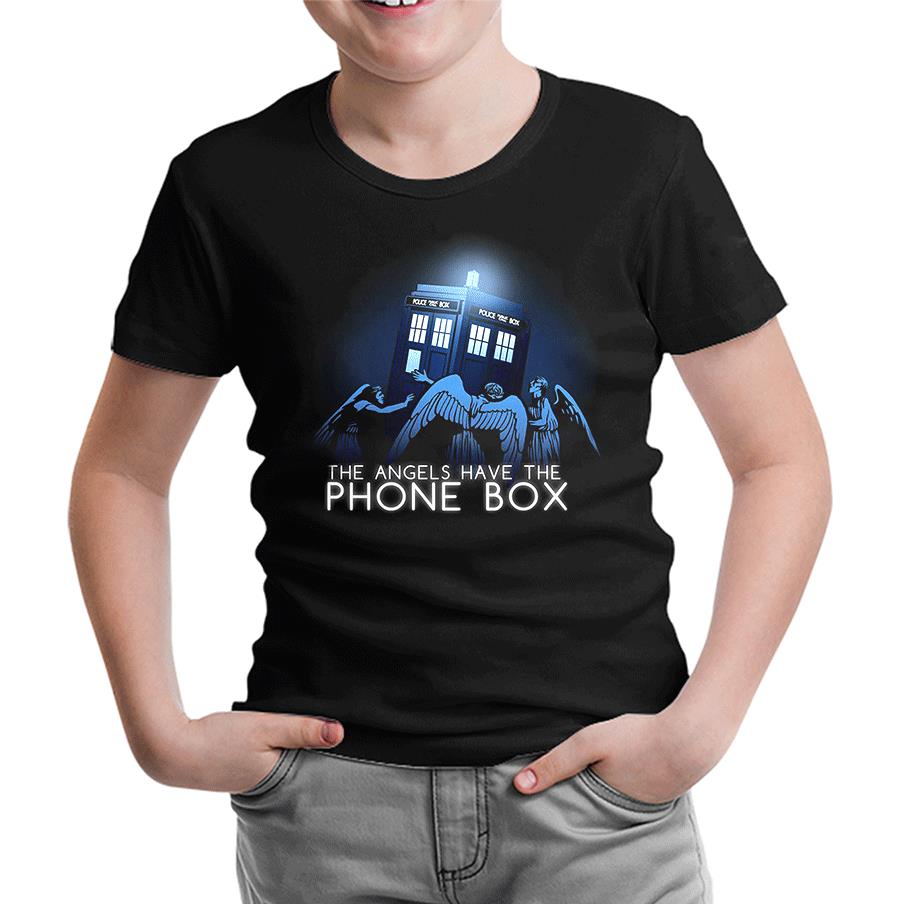 Doctor Who - Angels Have The Phone Box Siyah Çocuk Tshirt