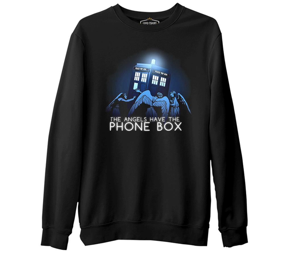 Doctor Who - Angels Have The Phone Box Siyah Erkek Kalın Sweatshirt