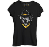 Dog Wearing a Hat and a Yellow Bandana Black Women's Tshirt