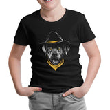 Dog Wearing a Hat and a Yellow Bandana Siyah Çocuk Tshirt