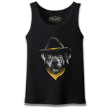 Dog Wearing a Hat and a Yellow Bandana Black Men's Undershirt